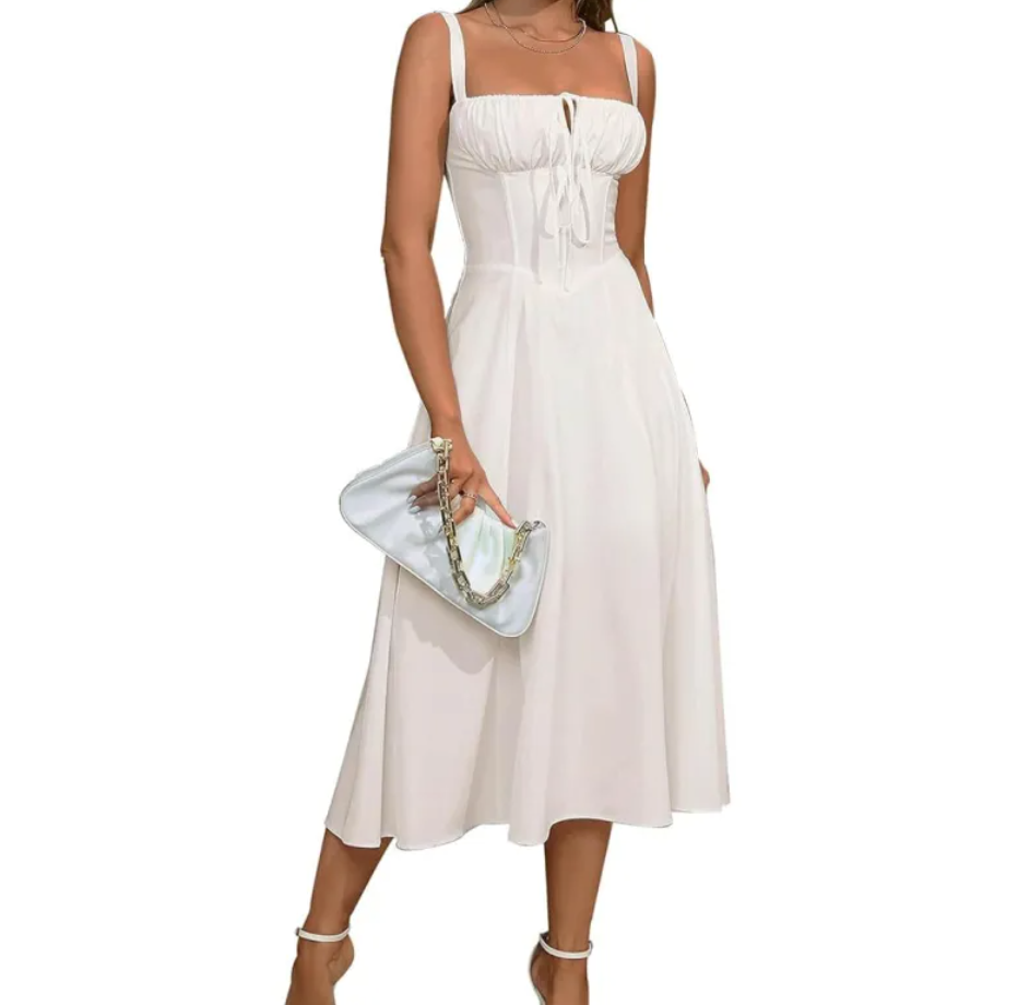 Lace-Up Slit Midi Dress for Women