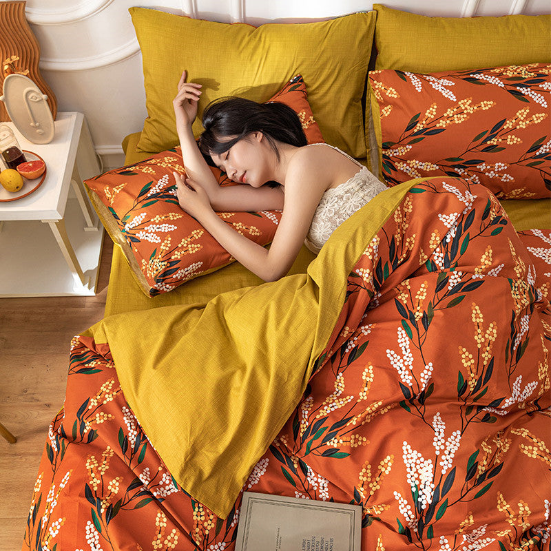 Four-Piece Cotton Bedding Set for Summer Dormitory