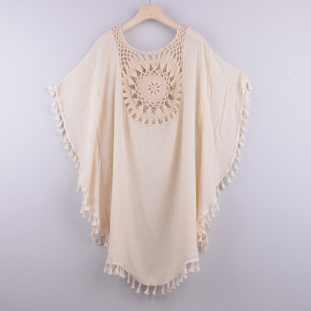 Off-The-Shoulder Large Size Fringed Bikini Blouse