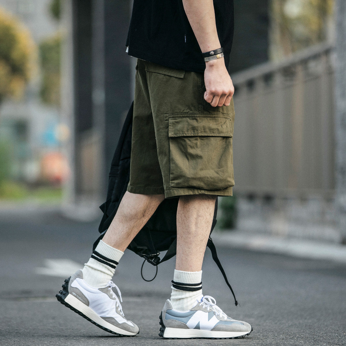 Multi-Pocket Khaki Army Green Work Shorts