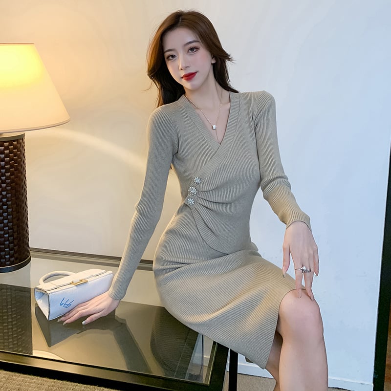 French Base Knitted Dress with Hip Bag Detail
