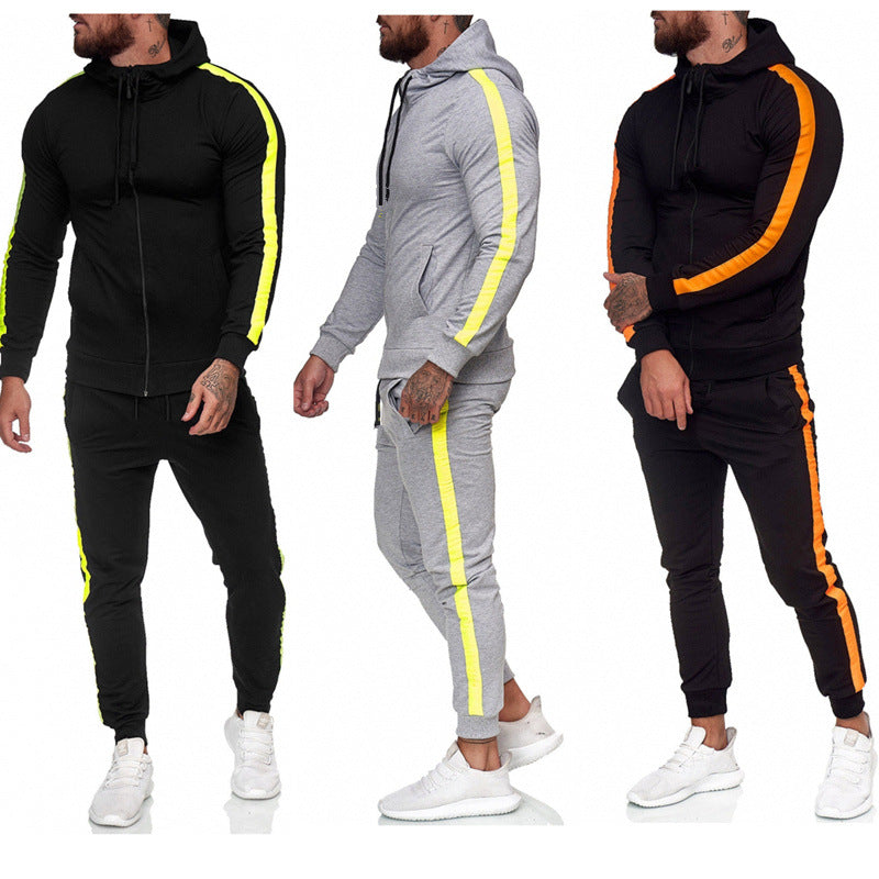 Men's Hooded Zip-Up Athletic Tracksuit Set — 2-Piece Sportswear