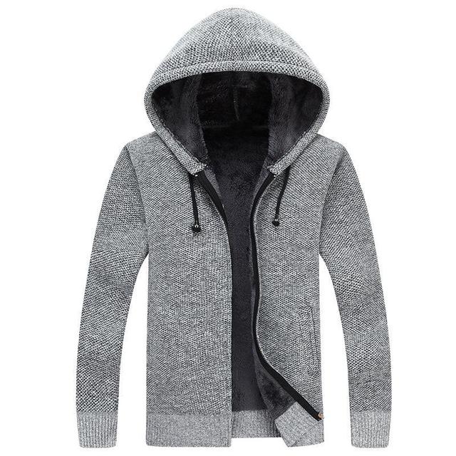Men's Casual Hooded Cardigan - Warm Velvet Sweater
