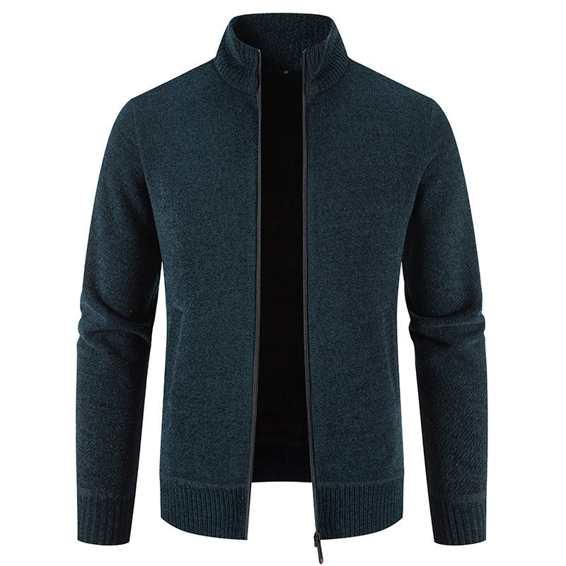 Men's Thick Fleece-Lined Stand Collar Knitted Jacket