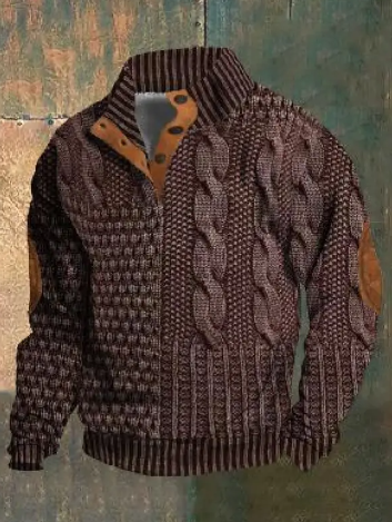 Men's Cable Knit Quarter-Zip Sweater | Suede Elbow Patch | 10 Colors | XS–6XL