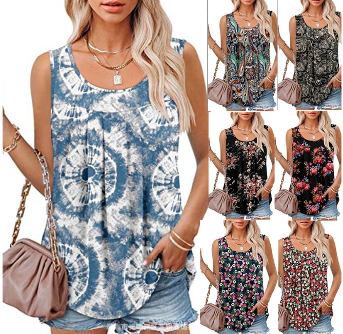 Women's Loose-Fit Sleeveless Printed Vest Top