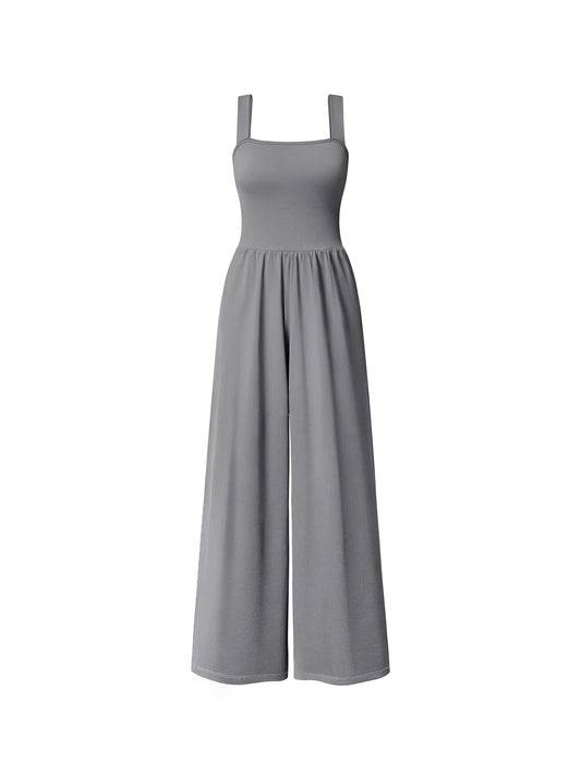Women's Knit Wide Leg Jumpsuit | Sleeveless Square Neck One-Piece