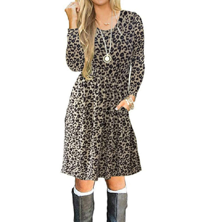 Graceful Fashionable Pleated Round-neck Long-sleeve Dress