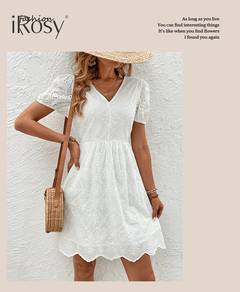 Fashion Summer White Short Sleeve Midi Dress