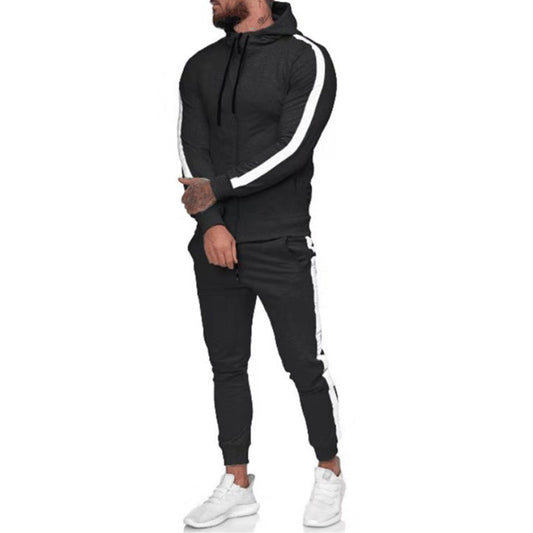 Men's Hooded Zip-Up Athletic Tracksuit Set — 2-Piece Sportswear