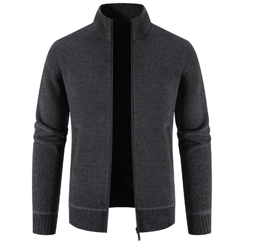 Men's Thick Fleece-Lined Stand Collar Knitted Jacket