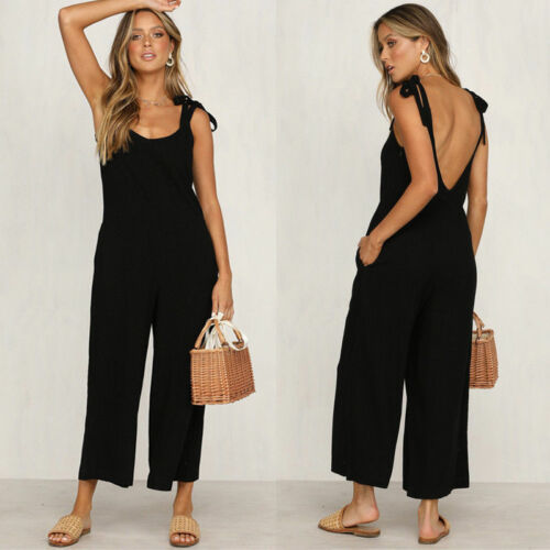 Women's Casual Loose Linen Cotton Backless Dress