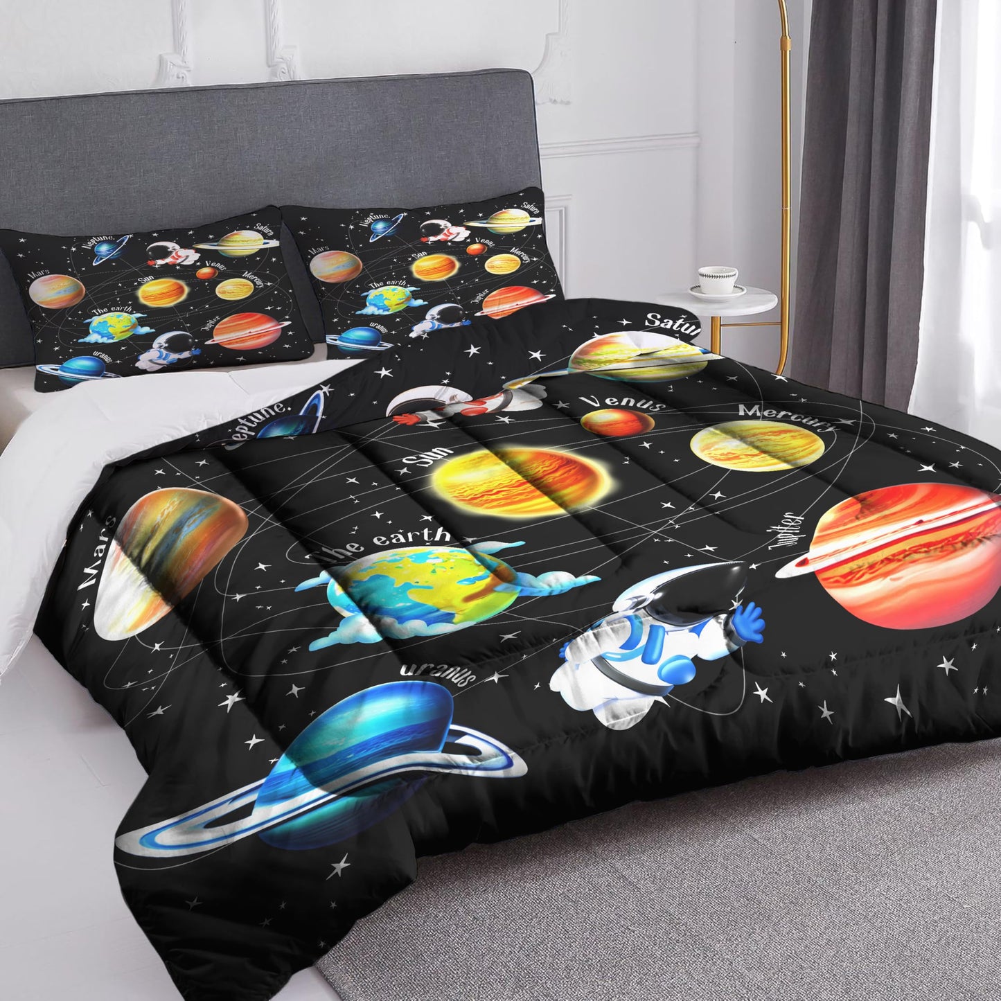 Akkialla Galaxy Comforter Bedding Sets for Child Outer Space Astronaut Bedding Set for Boys Includes Comforter with 2 Pillowcase
