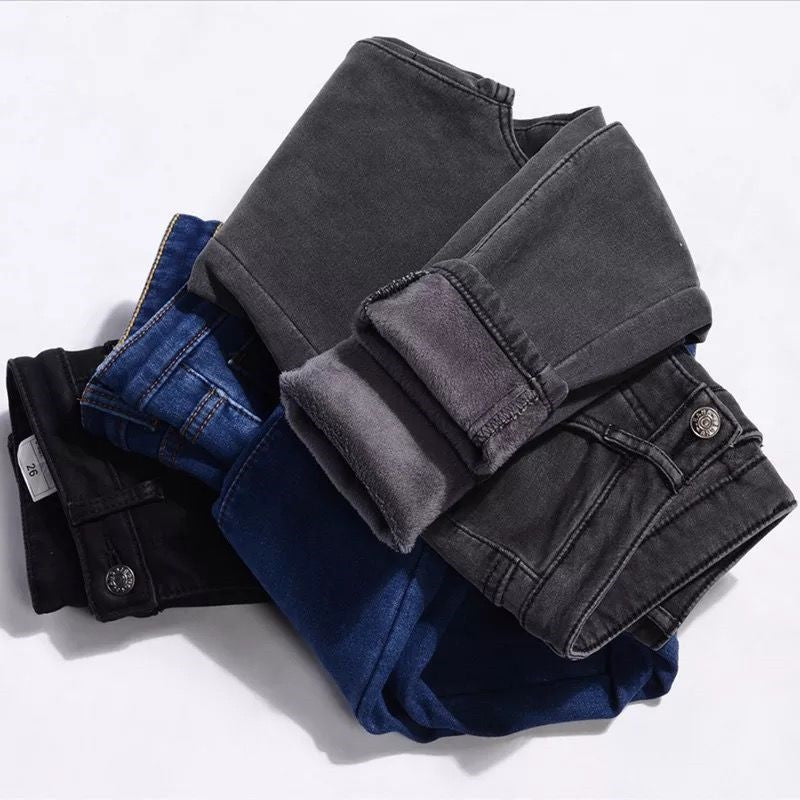 Women's High-Waisted Fleece-Lined Skinny Jeans — Warm Winter Denim