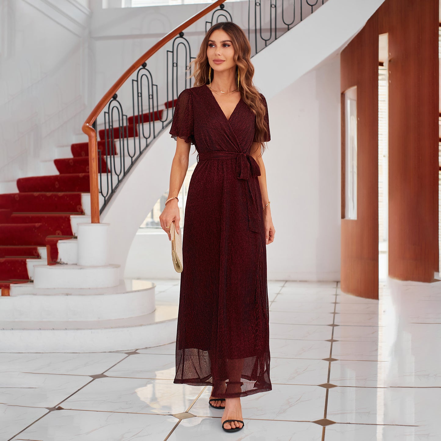 Solid Color V-neck Dress with Strap