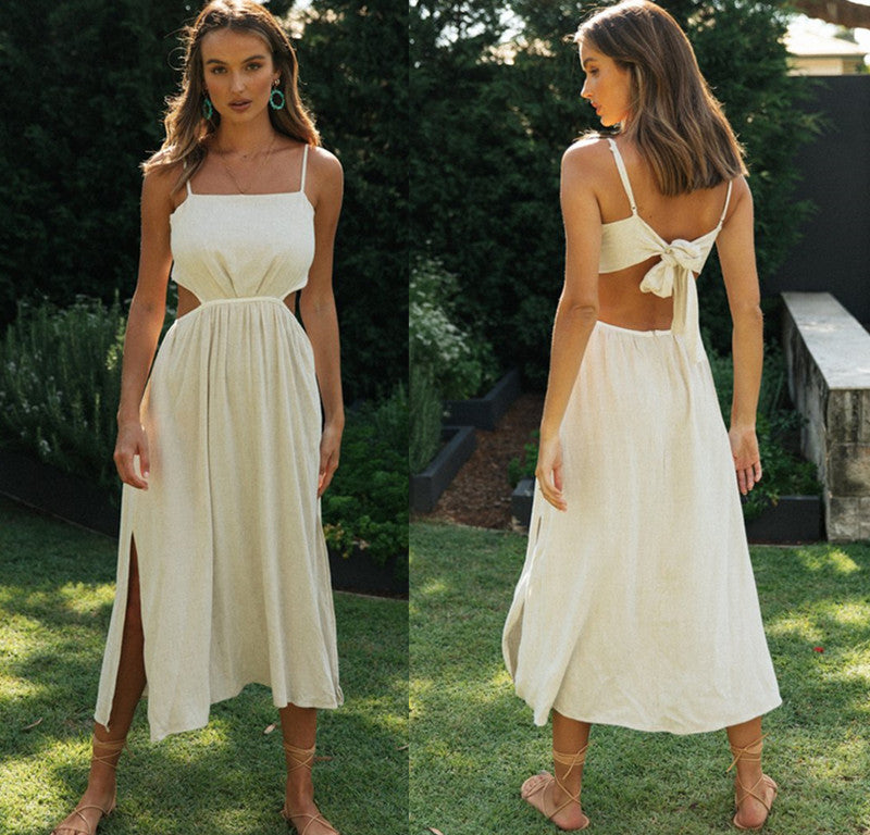 Backless Lace-up Irregular Slit Dress for Women
