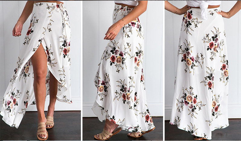 Irregular Lace-Up Maxi Skirt with Floral Print