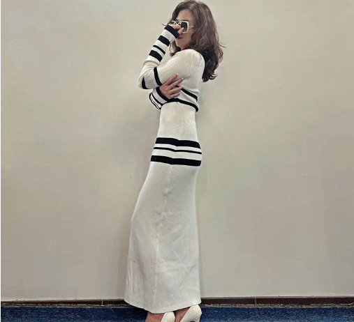 Women's Slim-Fit Striped Knitted Dress | Long Sleeve Pullover, S–XL
