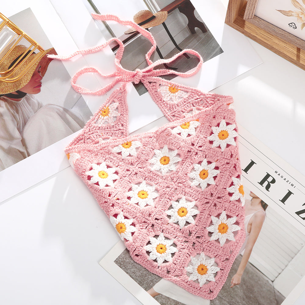 Girl's Crochet Triangle Scarf and Knitted Flower Headband