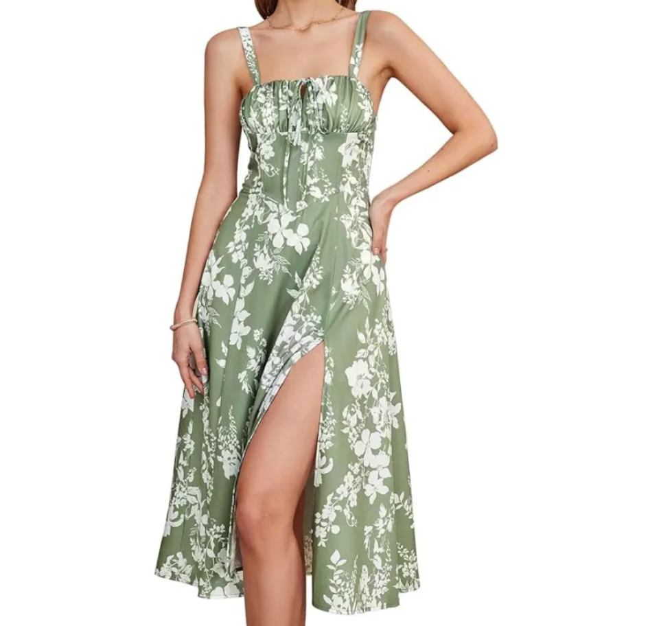 Lace-Up Slit Midi Dress for Women