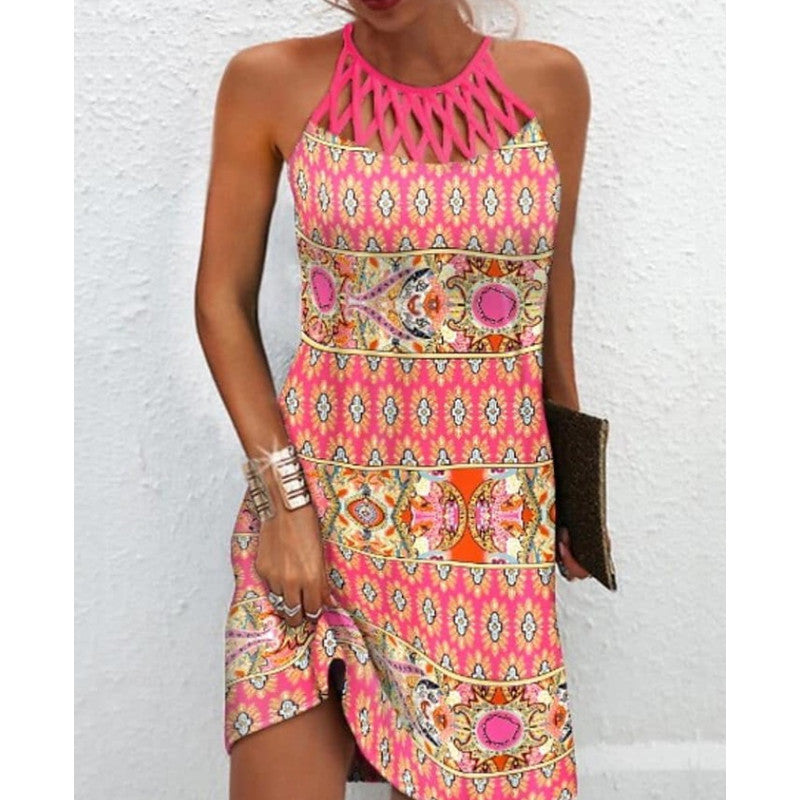 Casual Bohemian Dress with Ethnic Print Design