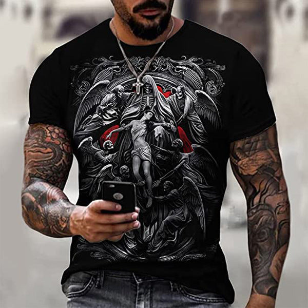 Men's Casual T-Shirt with Myth Pattern in Polyester Spandex