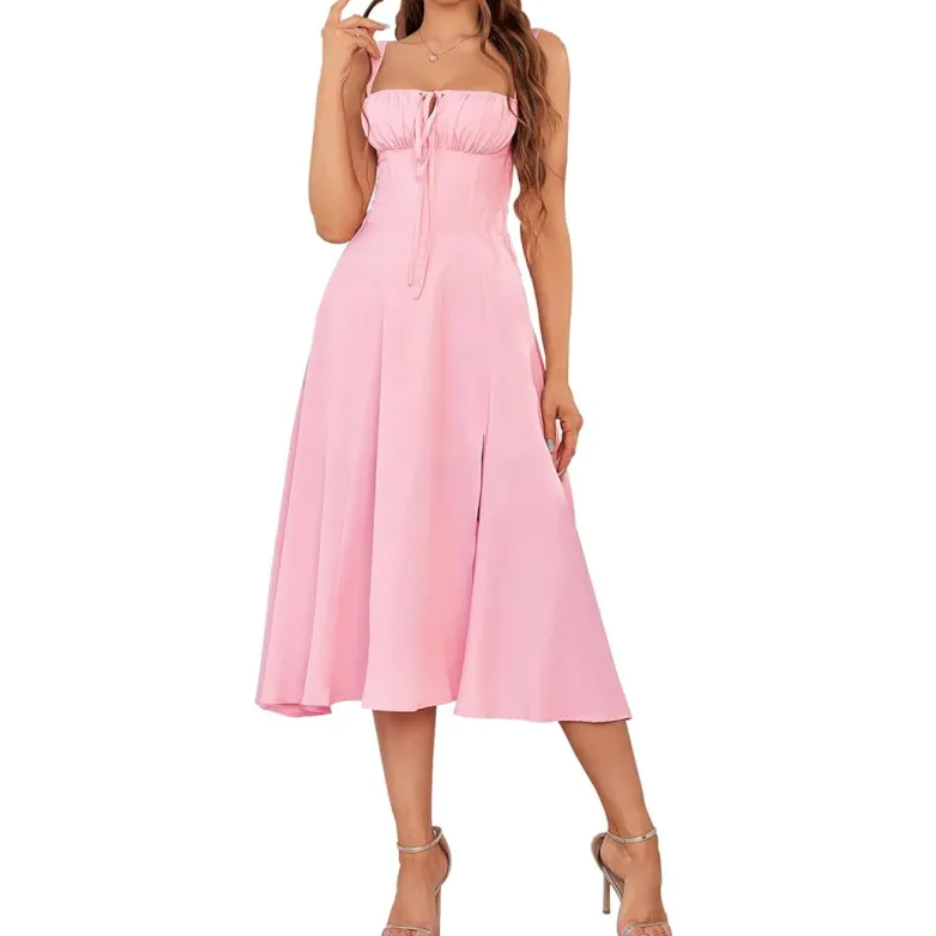 Lace-Up Slit Midi Dress for Women