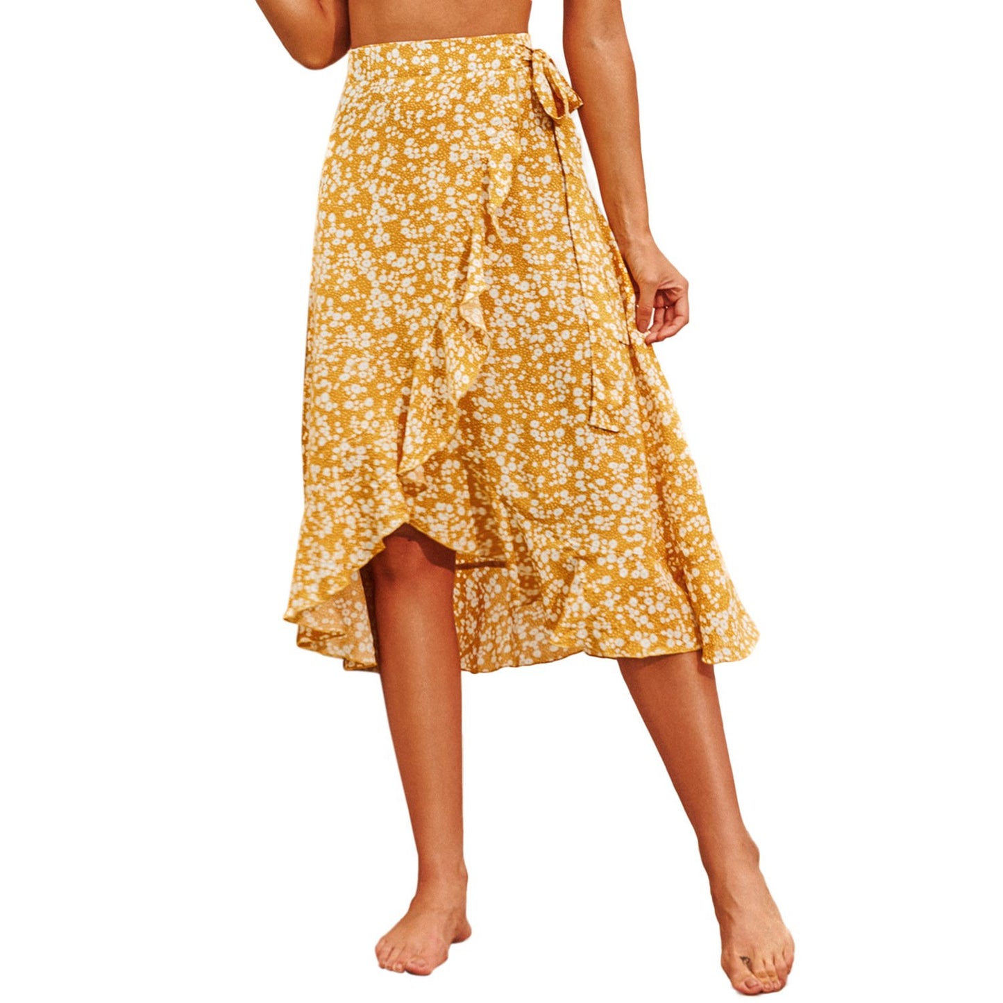 Retro Floral Wave Lace-Up Skirt for Holidays
