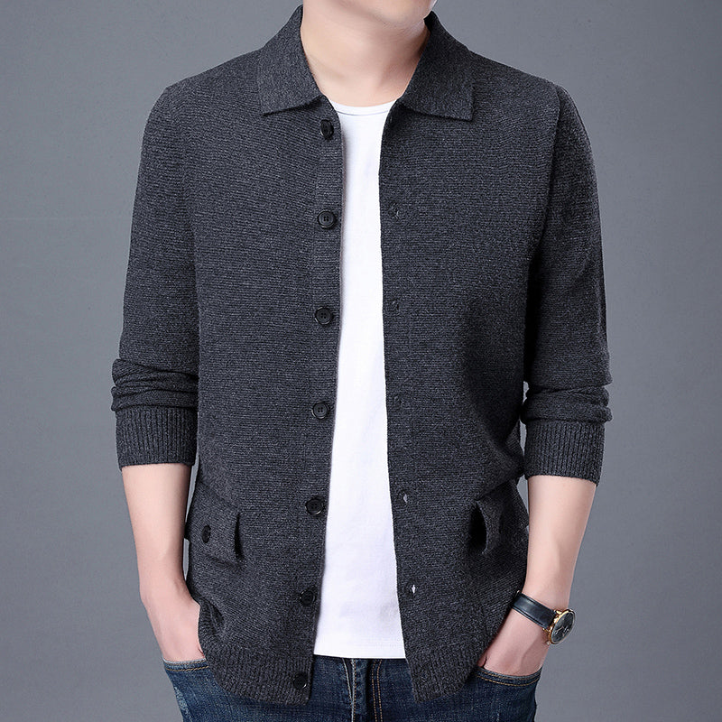 Vintage Knitted Lapel Cardigan for Men in Wool Blend
