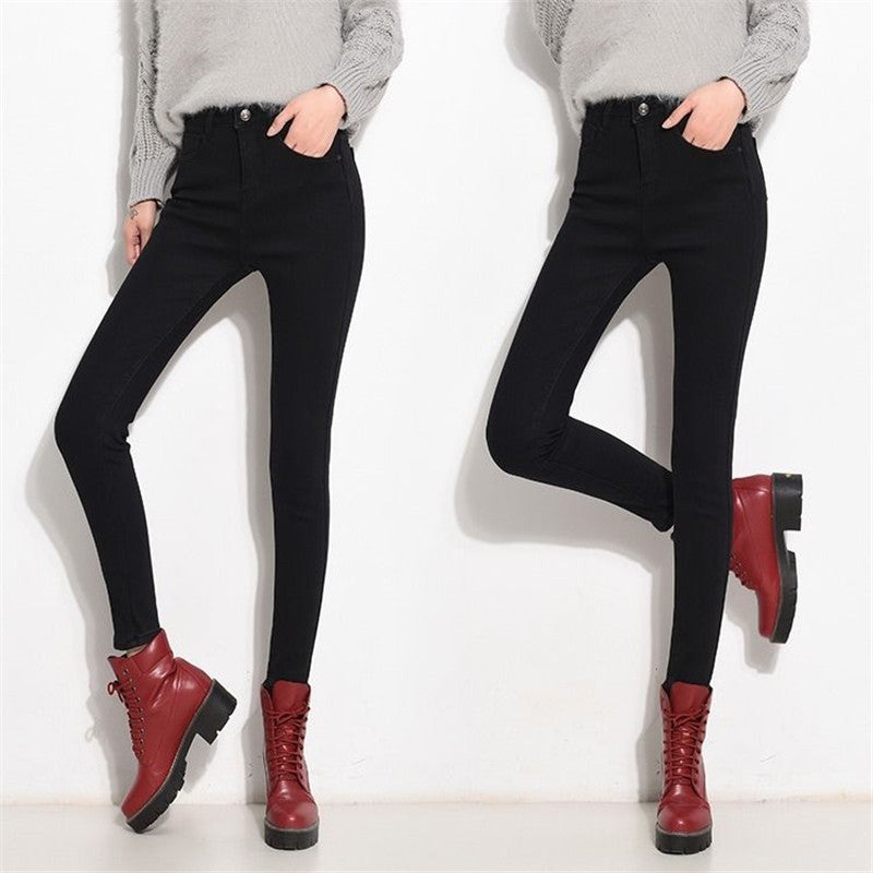 Women's High-Waisted Fleece-Lined Skinny Jeans — Warm Winter Denim