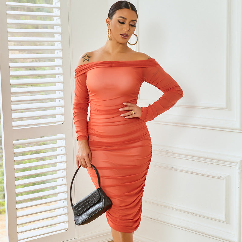 Spring Summer New European Sexy Long Sleeve Dress