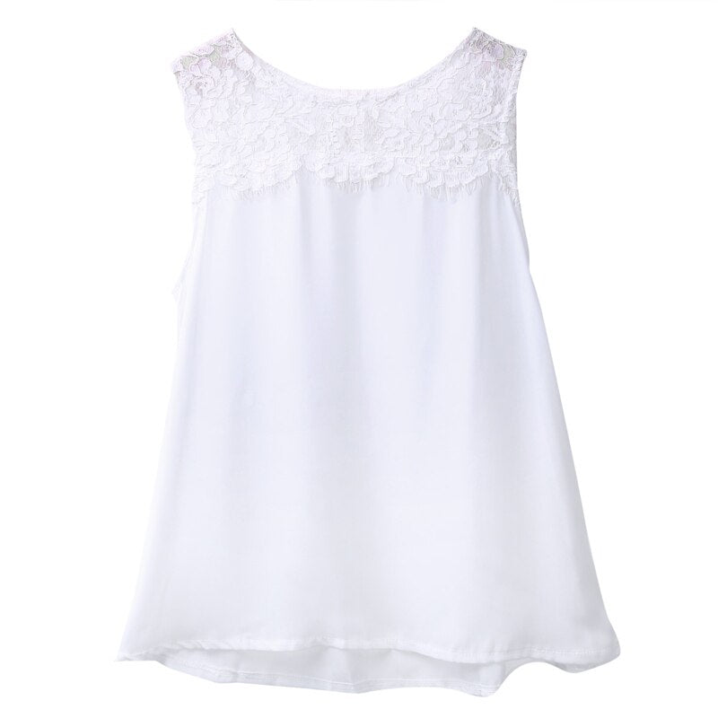 New Women's Chiffon Top with Lace and Sleeveless Design