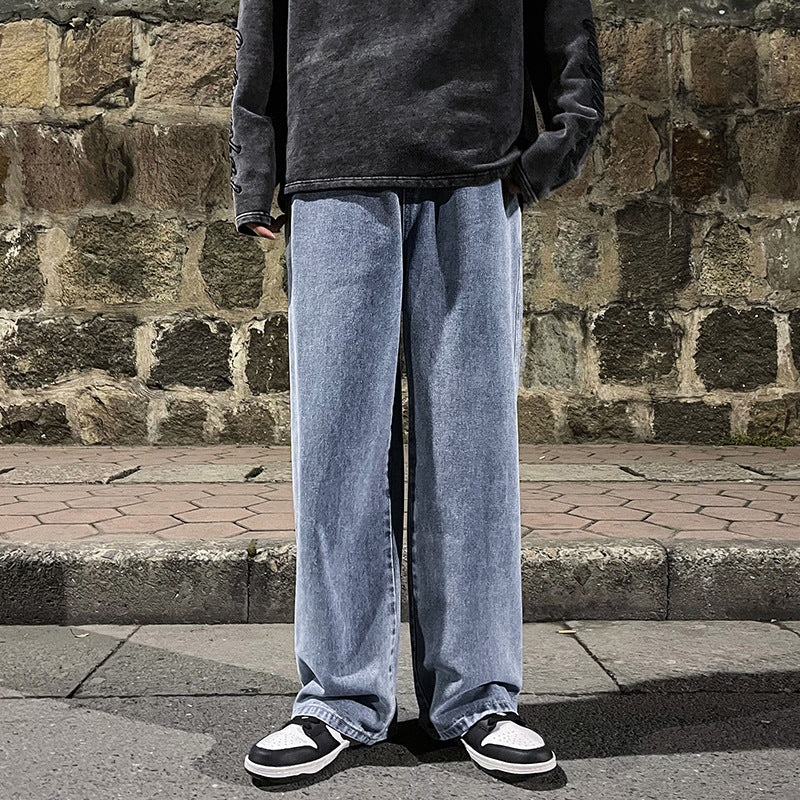 LKTM Men's Hip-Hop Loose Fit Denim Wide-Leg Pants