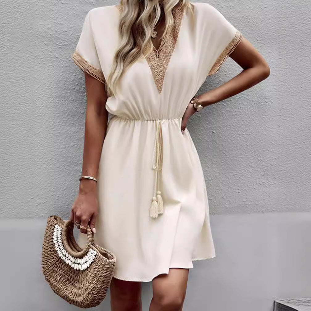 Amazon Women's Plain Lace V-Neck Dress
