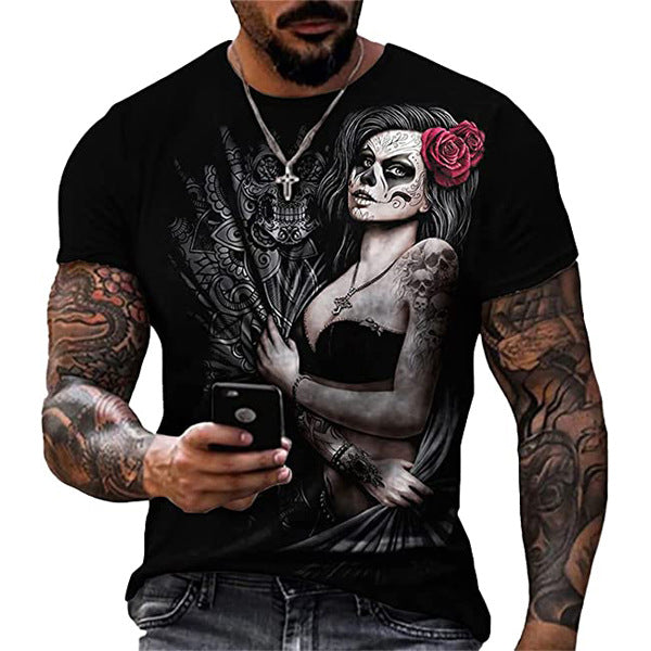 Men's Casual T-Shirt with Myth Pattern in Polyester Spandex