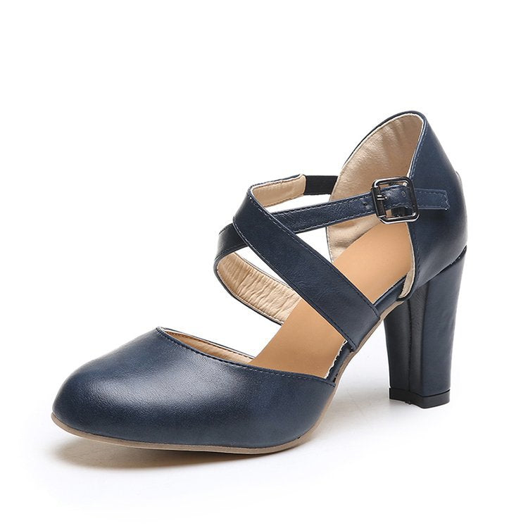 Baotou High-Heel Chunky Heel Sandals with Buckle