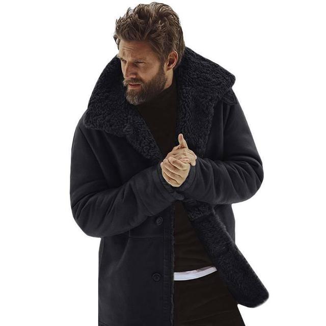 Men's Winter Thick Fleece Trench Leather Jacket