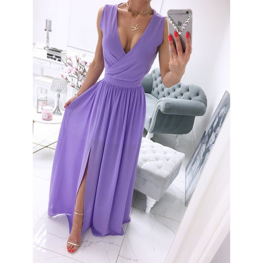 Solid Color V-Neck Dress for Women