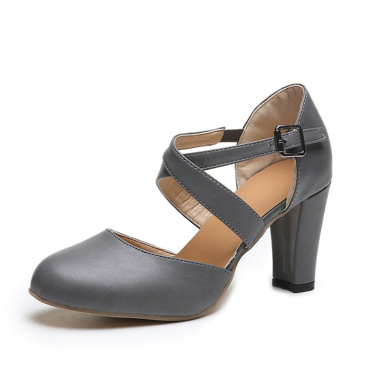 Baotou High-Heel Chunky Heel Sandals with Buckle