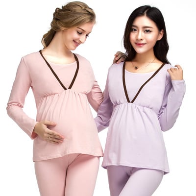 Winter Maternity Long Johns and Feeding Pajamas Set