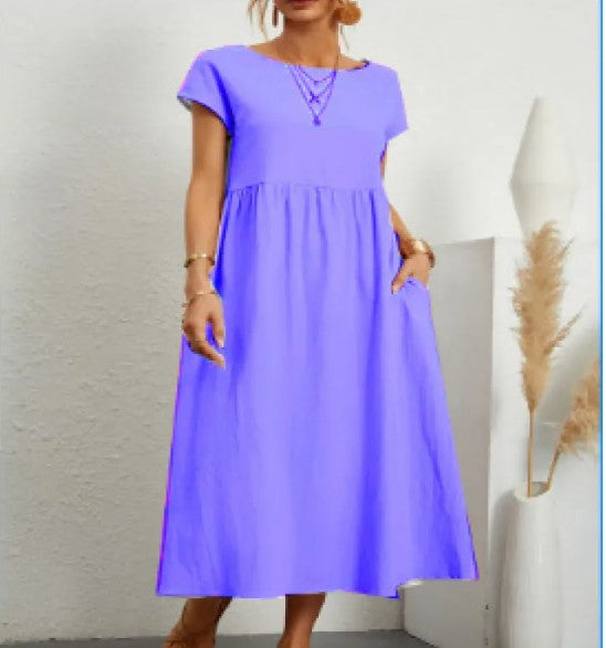 Women's Cotton Round Neck A-Line Skirt Dress