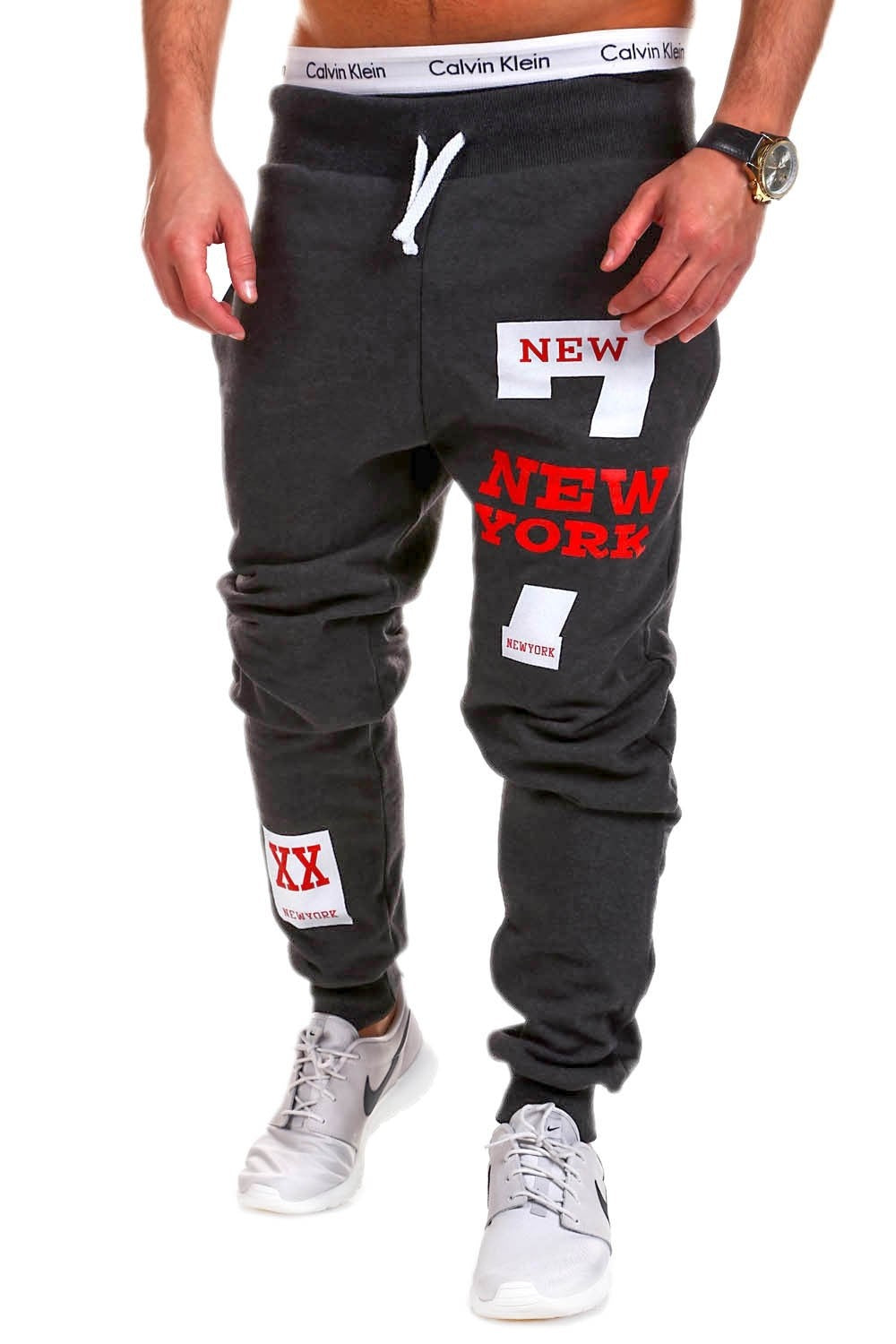 Fashionable Athletic Pants with New York Letter Print