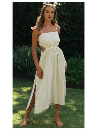 Backless Lace-up Irregular Slit Dress for Women