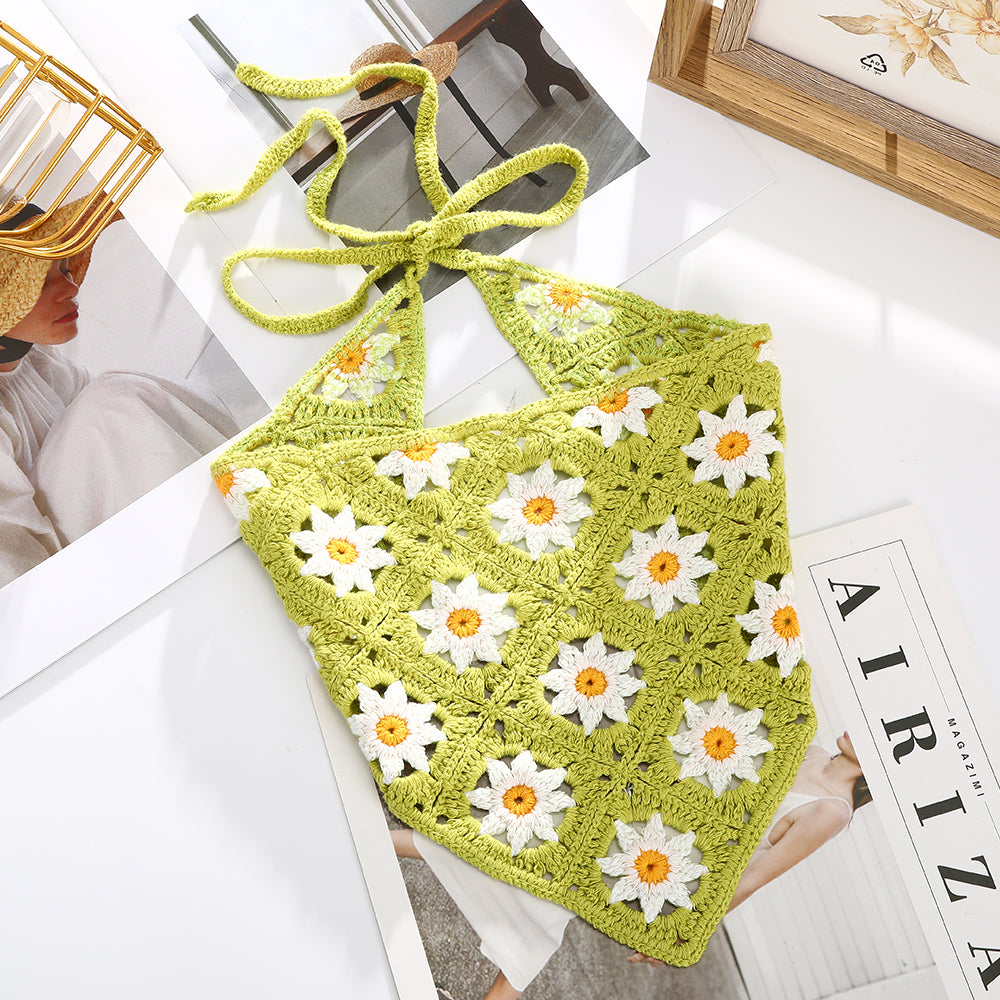 Girl's Crochet Triangle Scarf and Knitted Flower Headband