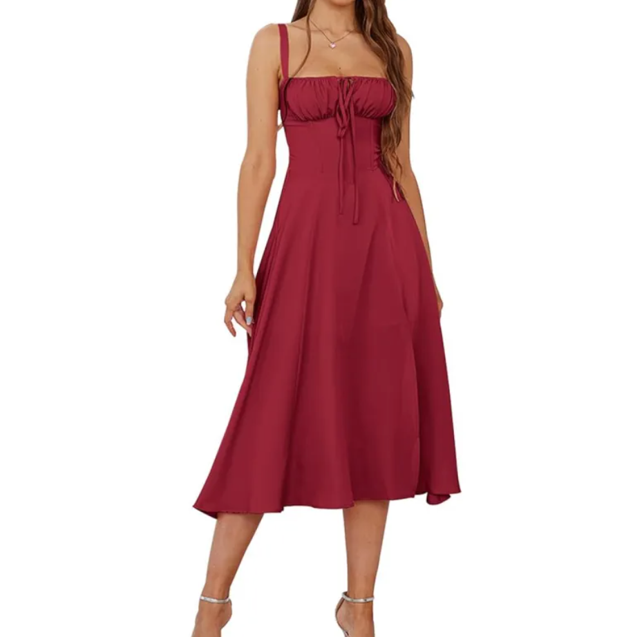 Lace-Up Slit Midi Dress for Women