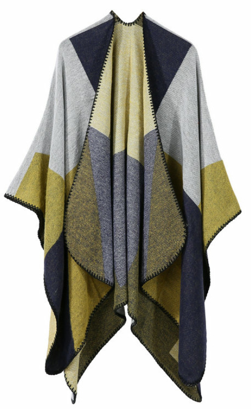 Autumn Winter Color Block Shawl — Faux Cashmere Wrap