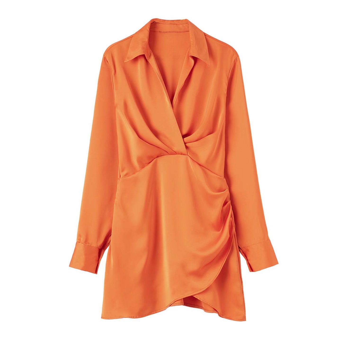 Silk Satin Texture Waist Shirt Dress - Euro & US Style