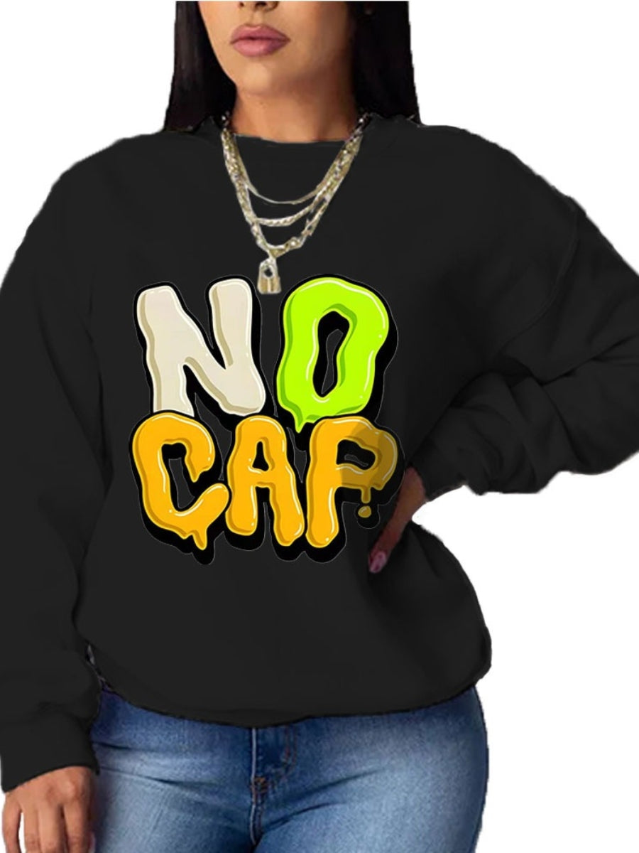 Women's Plus Size Letter Print Drop Shoulder Sweatshirt