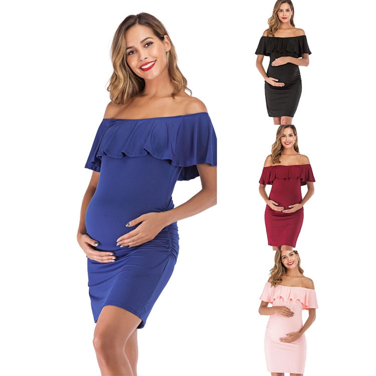 Women's Slim Solid Color Mid-Length Maternity Dress