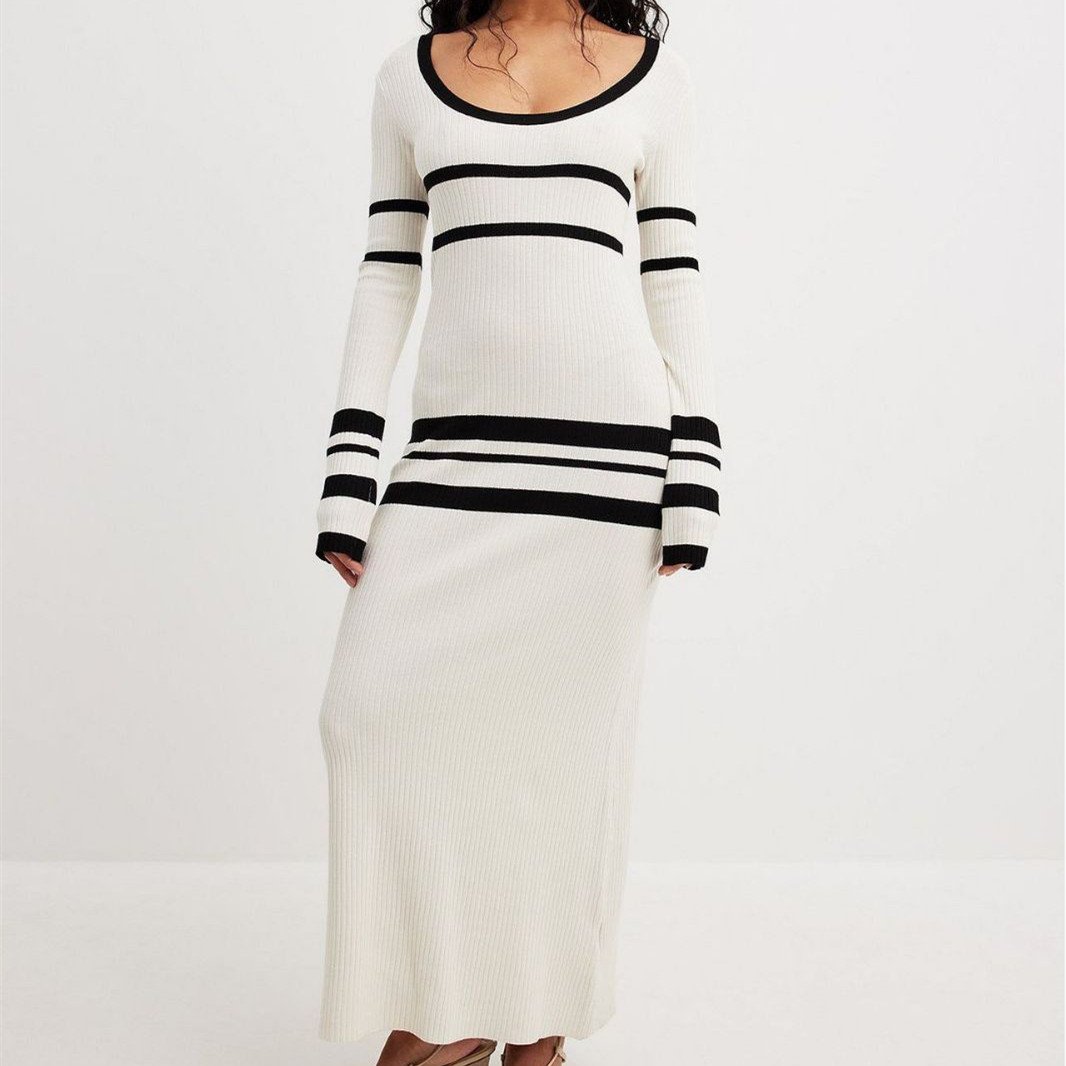 Women's Slim-Fit Striped Knitted Dress | Long Sleeve Pullover, S–XL
